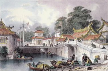 Puente antiguo sobre el río en Chapro, c.1850